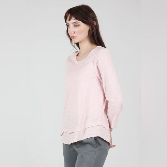 Wilt Mock Layer V Neck Slub Cotton Long Sleeve Tee in Pink S NWOT - Picture 1 of 10